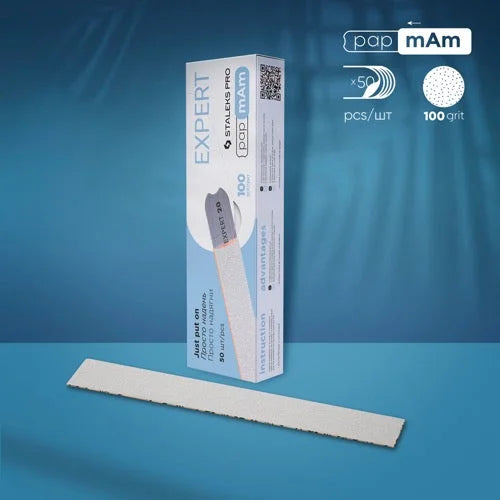 White disposable files for straight base papmAm Expert 22 100 grit (50 pcs) Staleks Pro - Disposable nail file