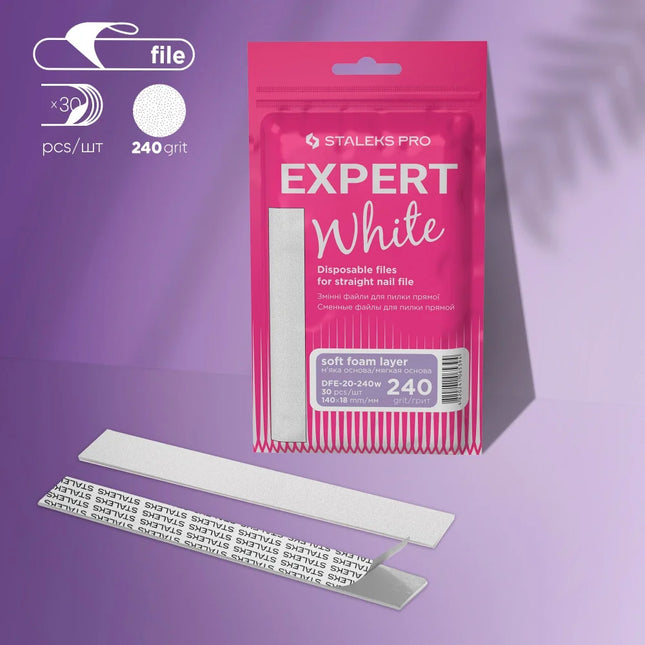 White disposable files for straight base (soft foam layer) Expert 20 240 grit (30 pcs) Staleks Pro - Disposable nail