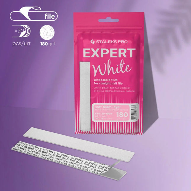 White disposable files for straight base (soft foam layer) Expert 20 100 grit (30 pcs) Staleks Pro - Disposable nail